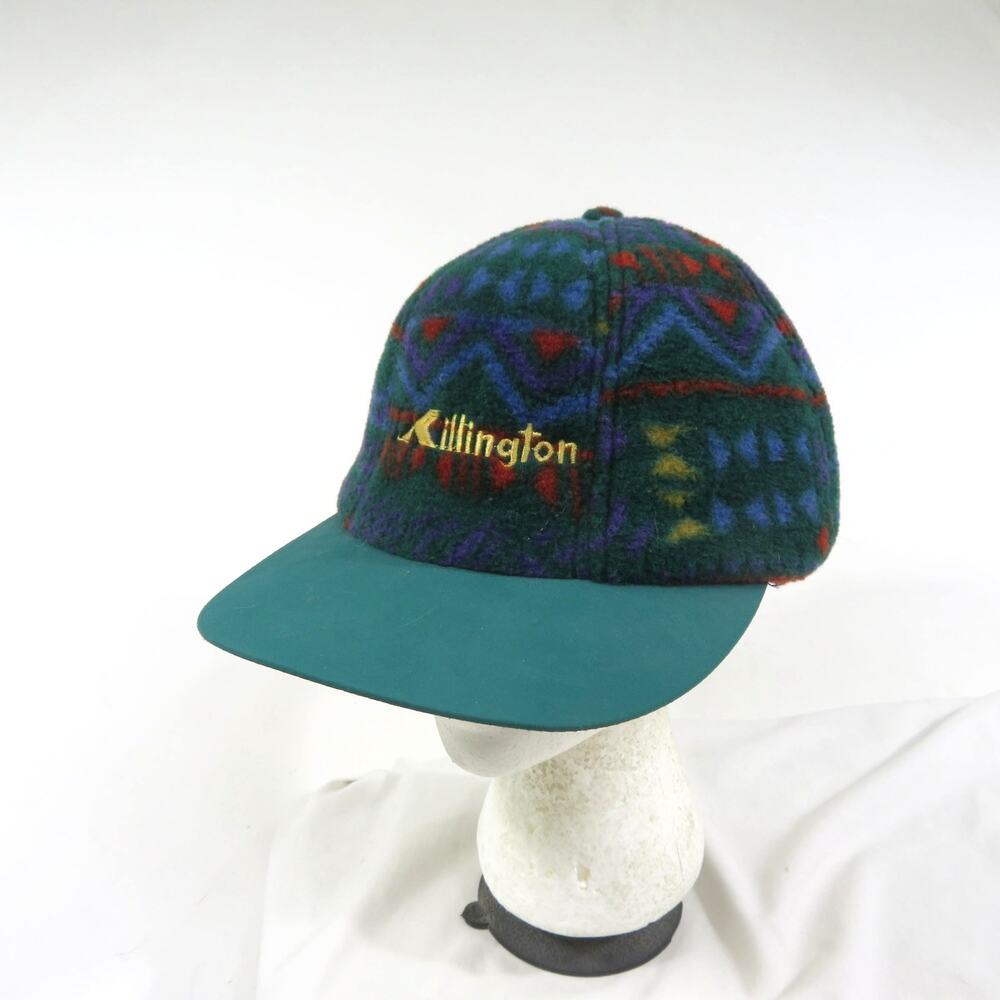 Killington Columbia Hat, Fleece Aztec Southwest, Vermont Green Red Sz L XL 1990s